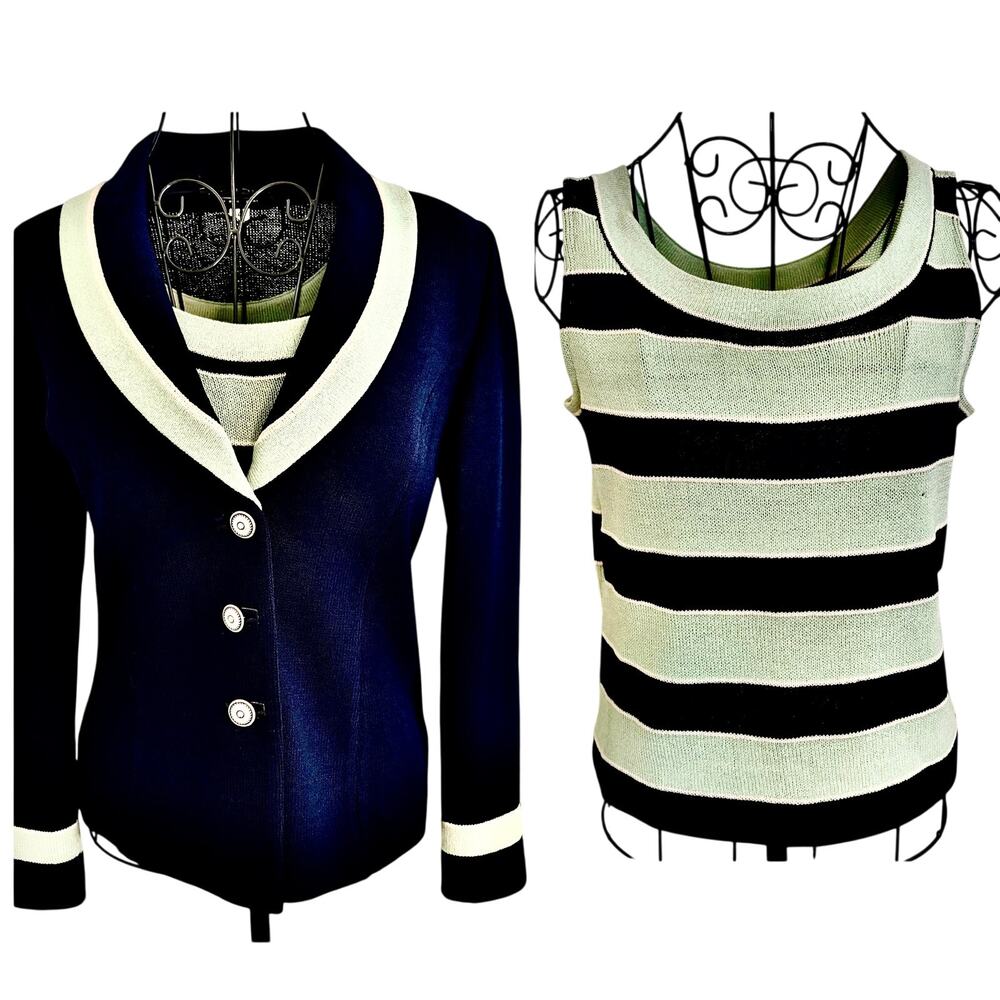 St. John by Marie Gray Santana Knit Twinset Jacket Cardigan Top LuxuryCouture